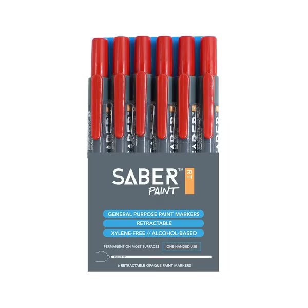 Retractable Paint Marker, General Purpose, Red, PK6, Saber Paint Rt, Mfr#: 59136
